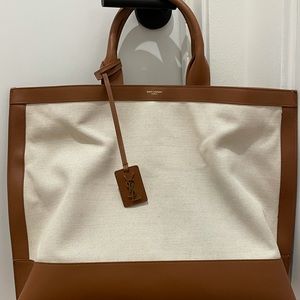 Authentic Saint Laurent Tag Canvas & Leather Tote